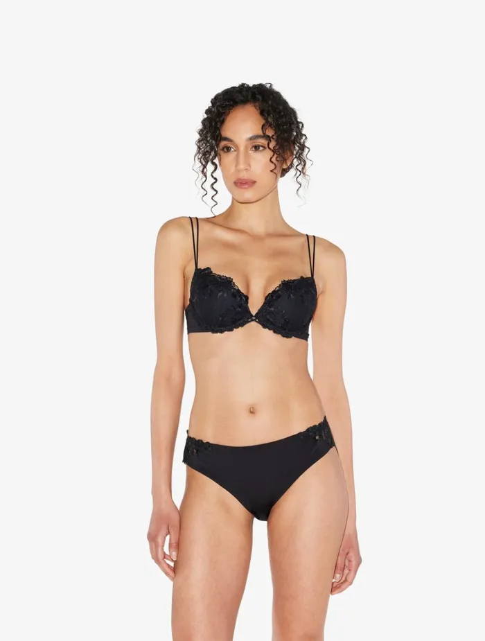 La Perla Pushup Bra In Black Lycra With Embroidered Tulle Women Padded