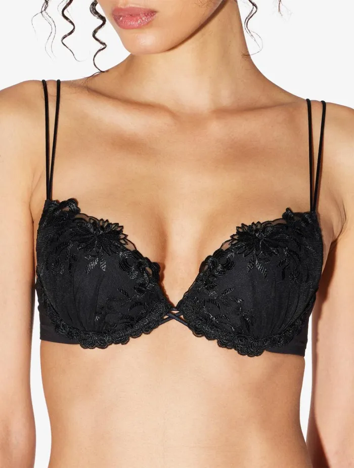 La Perla Pushup Bra In Black Lycra With Embroidered Tulle Women Padded