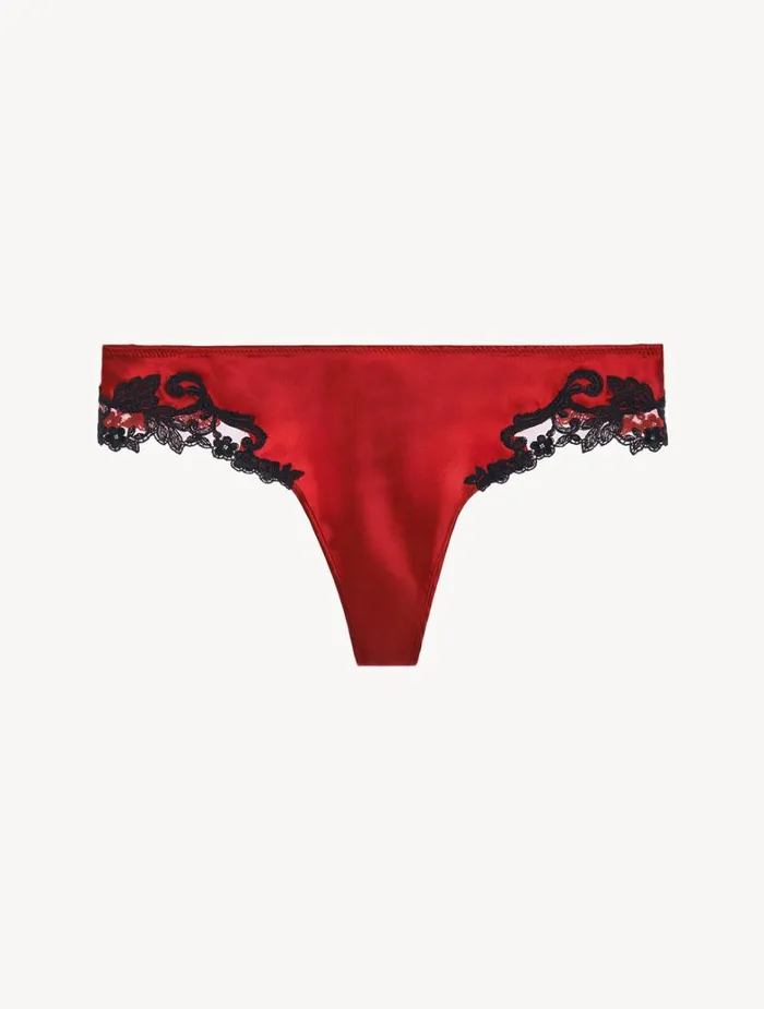La Perla Red Silk Thong With Frastaglio Women G String and Thong