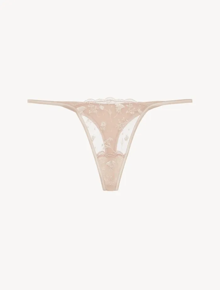 La Perla Thong In Halo And Ivory Nude With Embroidered Tulle Women G String and Thong
