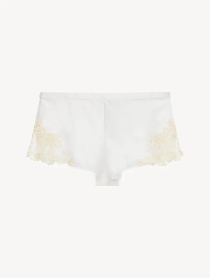 La Perla White Silk Satin Sleep Shorts With Frastaglio Women Pajamas