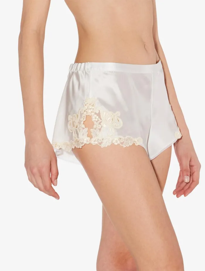 La Perla White Silk Satin Sleep Shorts With Frastaglio Women Pajamas