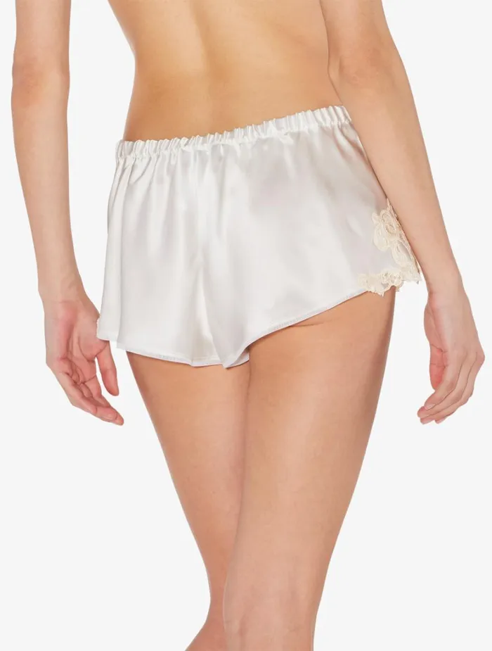 La Perla White Silk Satin Sleep Shorts With Frastaglio Women Pajamas