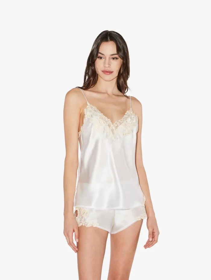 La Perla White Silk Satin Sleep Shorts With Frastaglio Women Pajamas