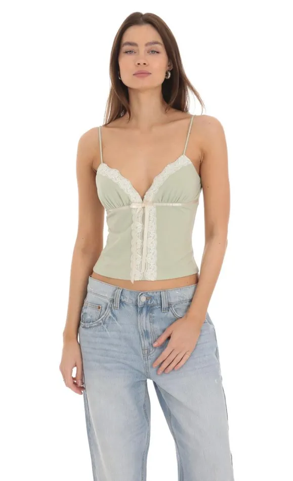 Lace Bow Top Sage Women LUCY IN THE SKY Tops