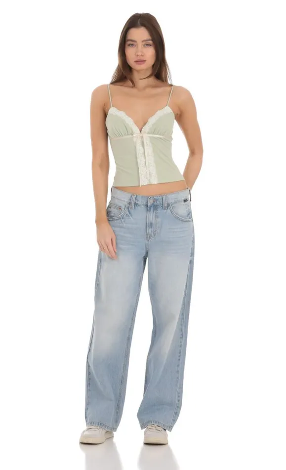 Lace Bow Top Sage Women LUCY IN THE SKY Tops Lace Bow Top Sage Women LUCY IN THE SKY Tops