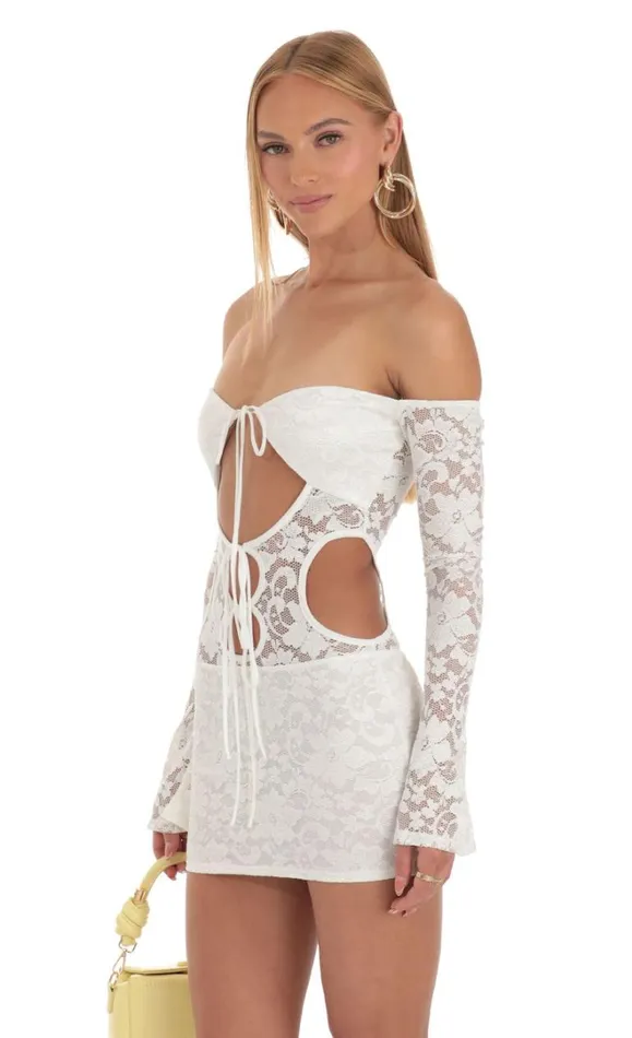 Lace Cutout Dress White Women LUCY IN THE SKY Mini Dresses Lace Cutout Dress White Women LUCY IN THE SKY Mini Dresses