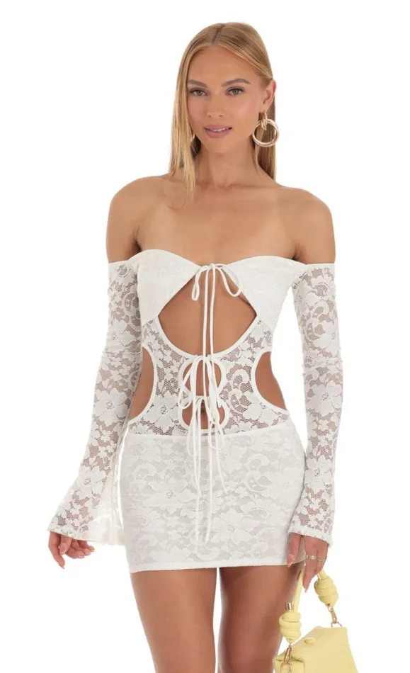 Lace Cutout Dress White Women LUCY IN THE SKY Mini Dresses Lace Cutout Dress White Women LUCY IN THE SKY Mini Dresses
