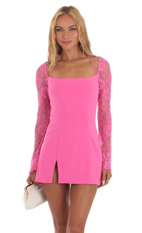 Lace Dress Hot Pink Women LUCY IN THE SKY Mini Dresses Lace Dress Hot Pink Women LUCY IN THE SKY Mini Dresses