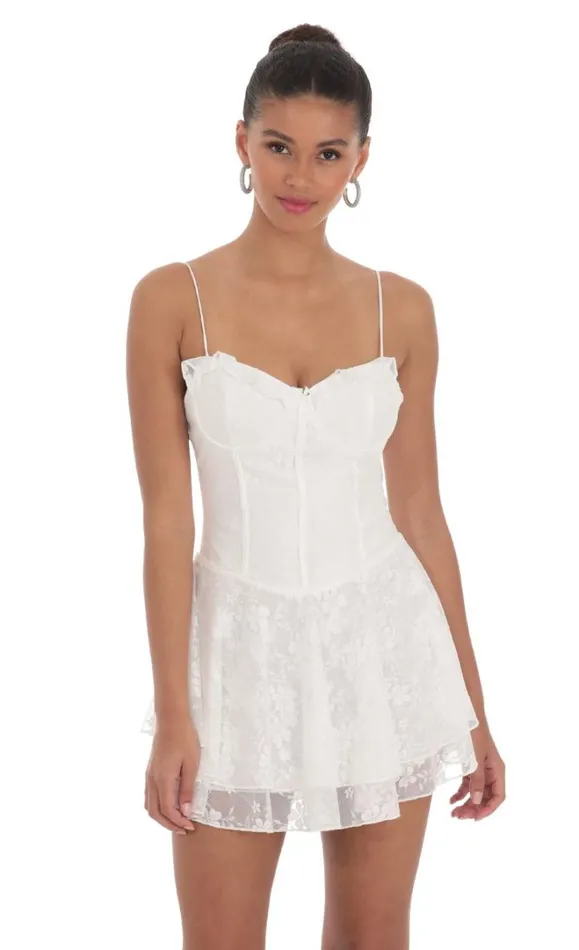 Lace Floral ALine Dress White Women LUCY IN THE SKY Mini Dresses