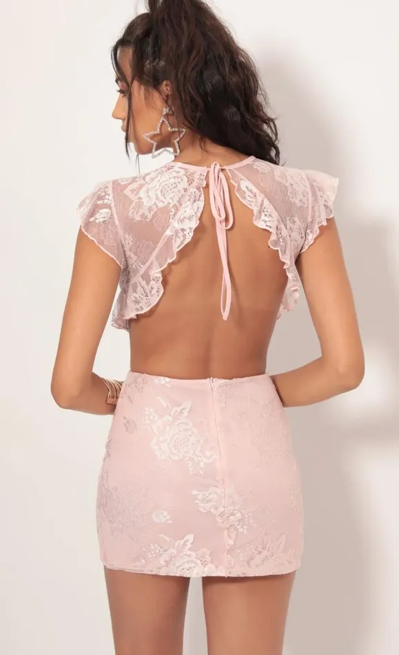 Lace Frill Cutout Dress Light Mauve Women LUCY IN THE SKY Mini Dresses