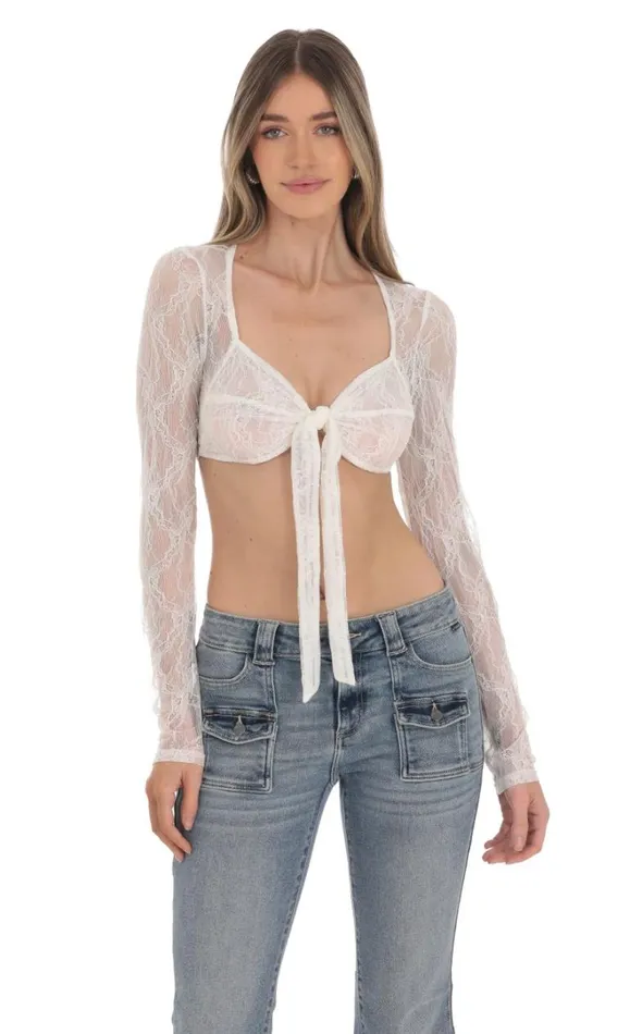 Lace Front Tie Top White Women LUCY IN THE SKY Tops