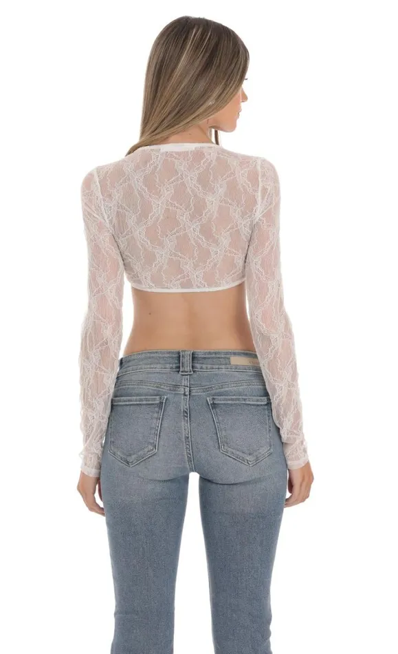 Lace Front Tie Top White Women LUCY IN THE SKY Tops Lace Front Tie Top White Women LUCY IN THE SKY Tops