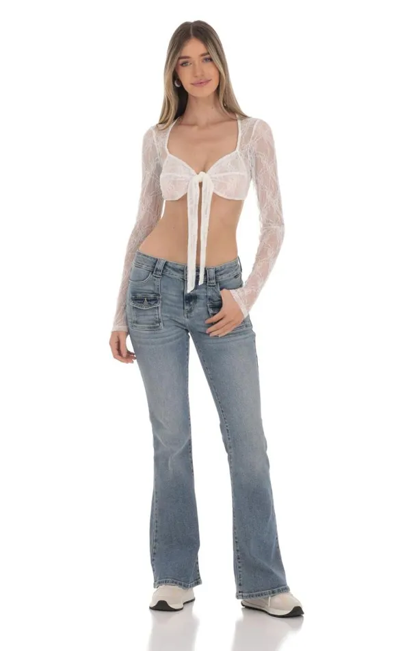 Lace Front Tie Top White Women LUCY IN THE SKY Tops Lace Front Tie Top White Women LUCY IN THE SKY Tops