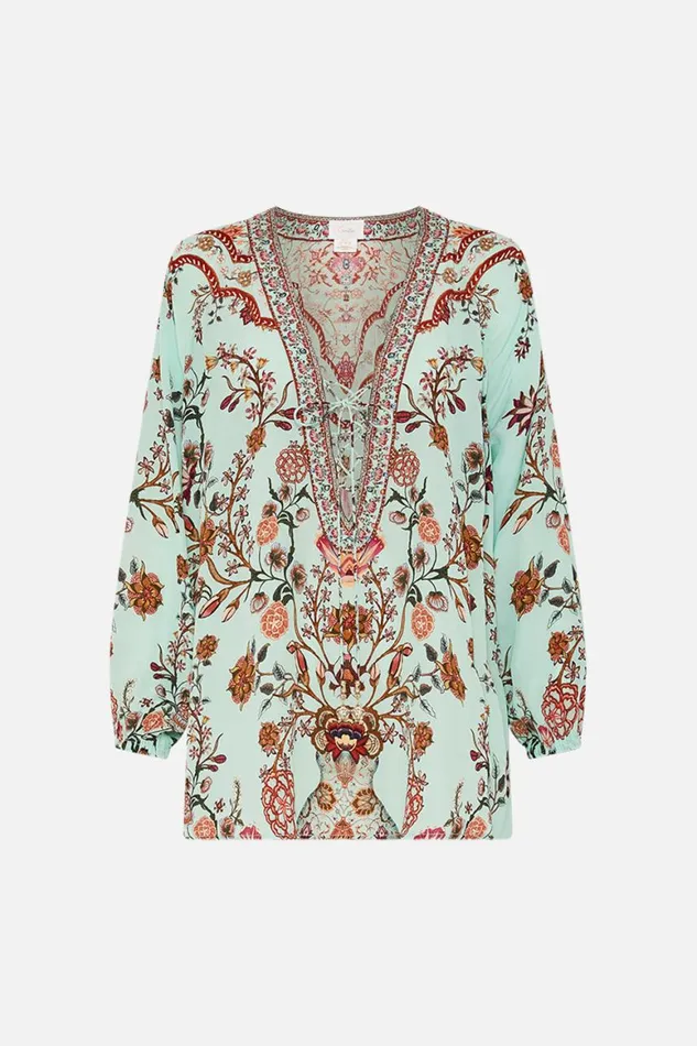 LACE UP BLOUSE WEAVING WORLDS Weaving Worlds Womens Camilla Blouses and Shirts