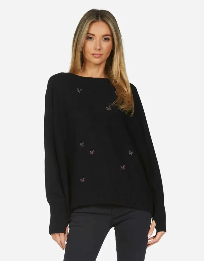 Ladona X Crystal Butterflies Black Women Lauren Moshi Long Sleeve
