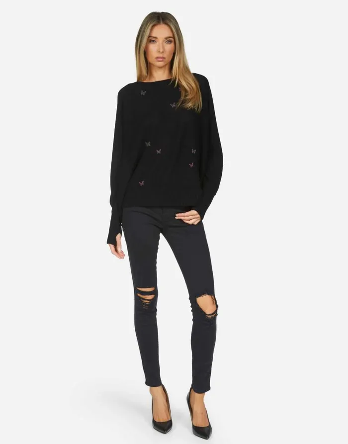 Ladona X Crystal Butterflies Black Women Lauren Moshi Long Sleeve