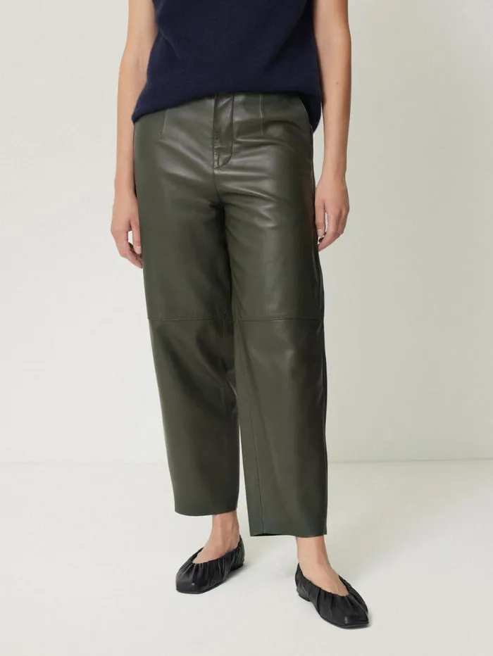 Leather Barrel Leg Trouser Green Women Jigsaw Leather