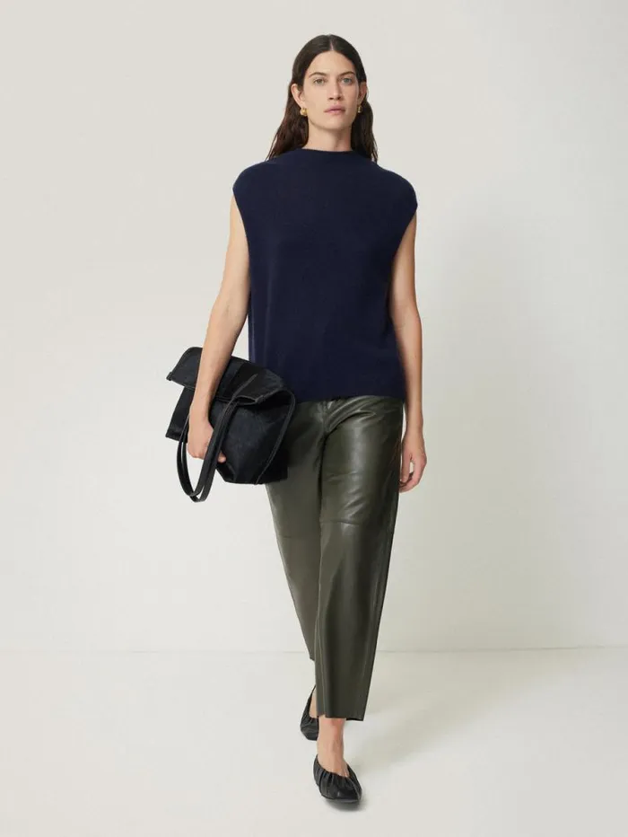 Leather Barrel Leg Trouser Green Women Jigsaw Leather