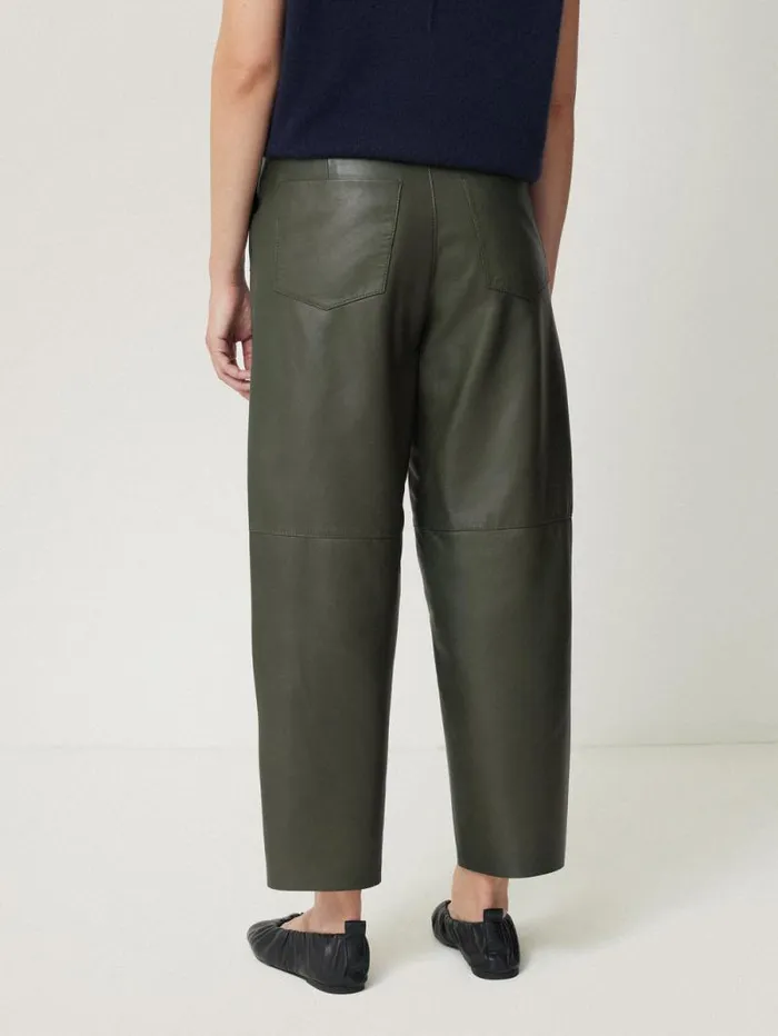 Leather Barrel Leg Trouser Green Women Jigsaw Leather