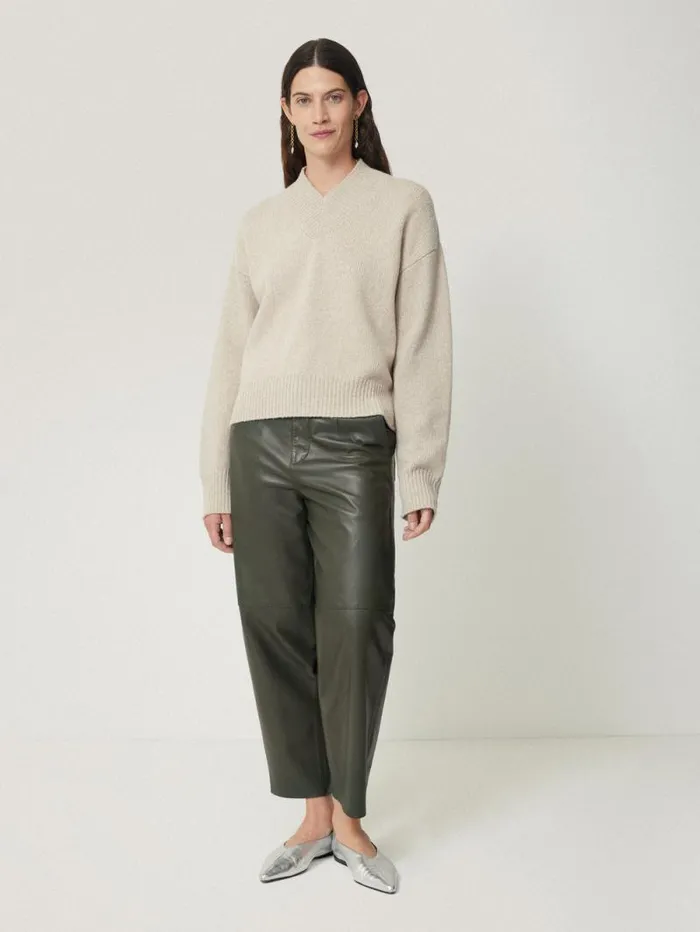 Leather Barrel Leg Trouser Green Women Jigsaw Leather