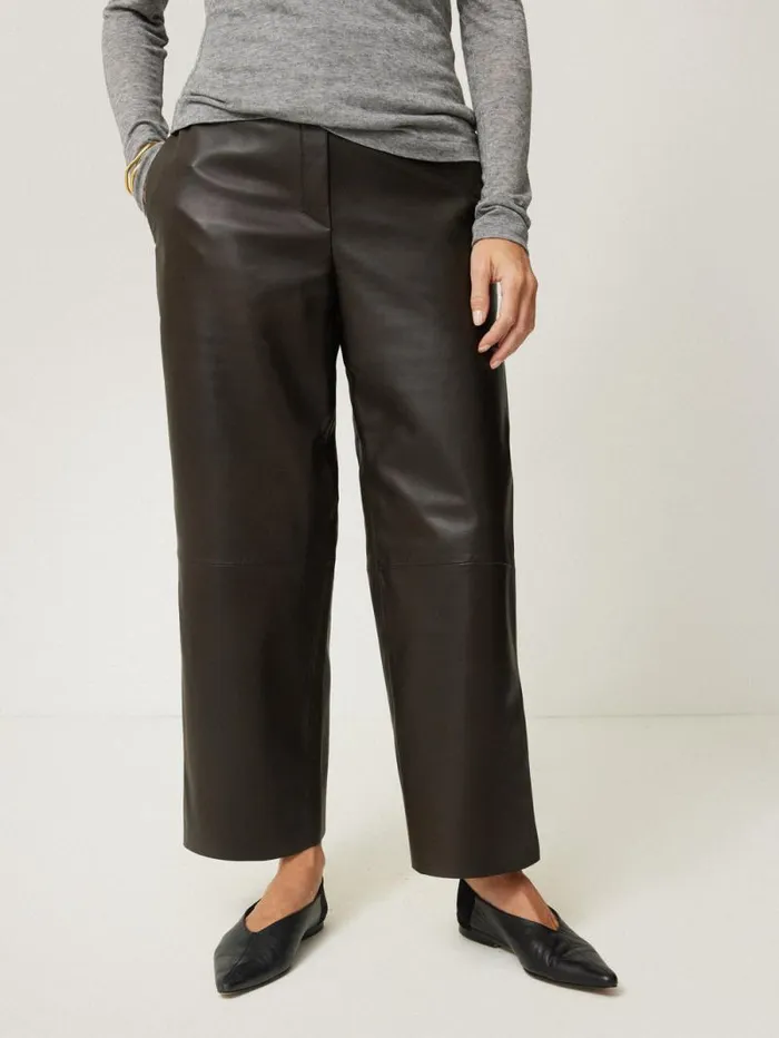 Leather Flat Front Trouser Dark Olive Women Jigsaw Leather