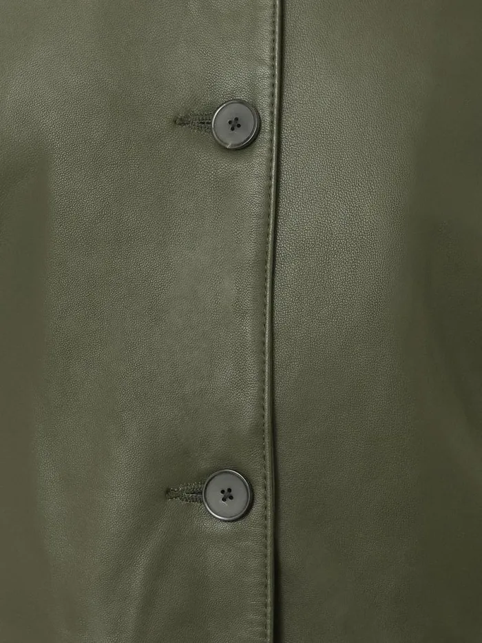 Leather Knee Length Coat Green Women Jigsaw Coats and Jackets