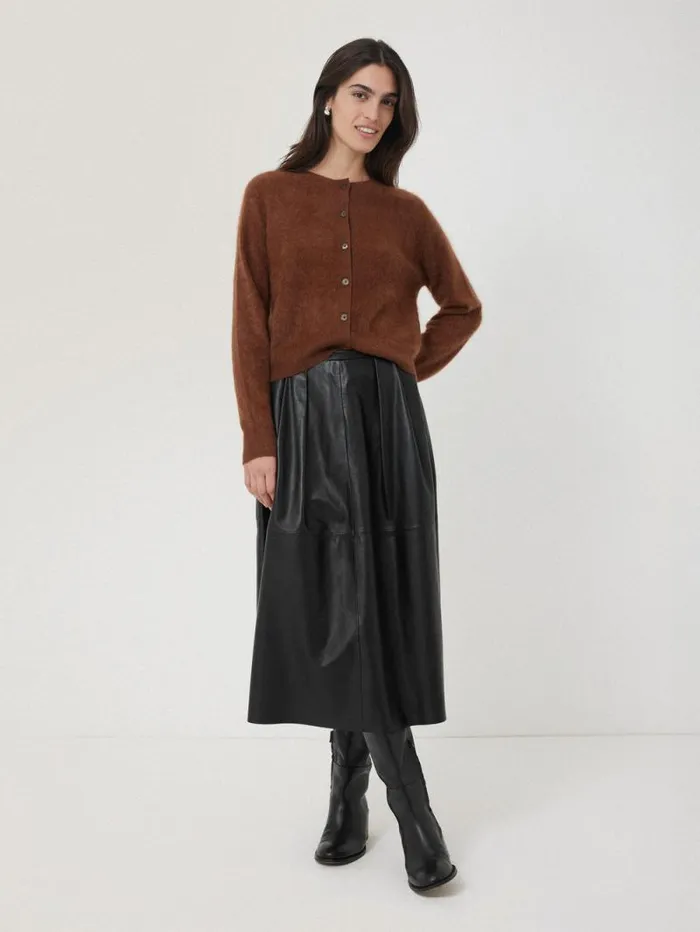 Leather Pleat Midi Skirt Black Women Jigsaw Skirts