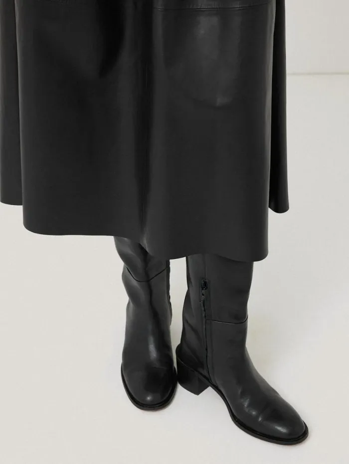 Leather Pleat Midi Skirt Black Women Jigsaw Skirts