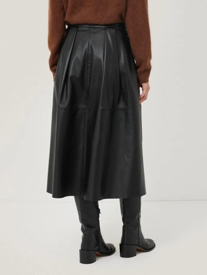 Leather Pleat Midi Skirt Black Women Jigsaw Skirts