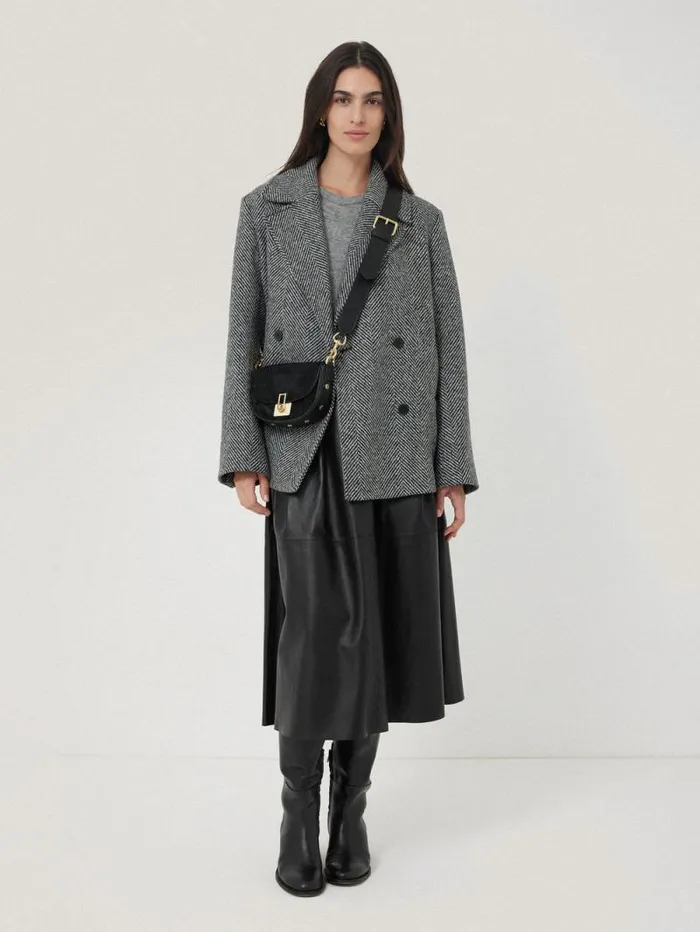 Leather Pleat Midi Skirt Black Women Jigsaw Skirts