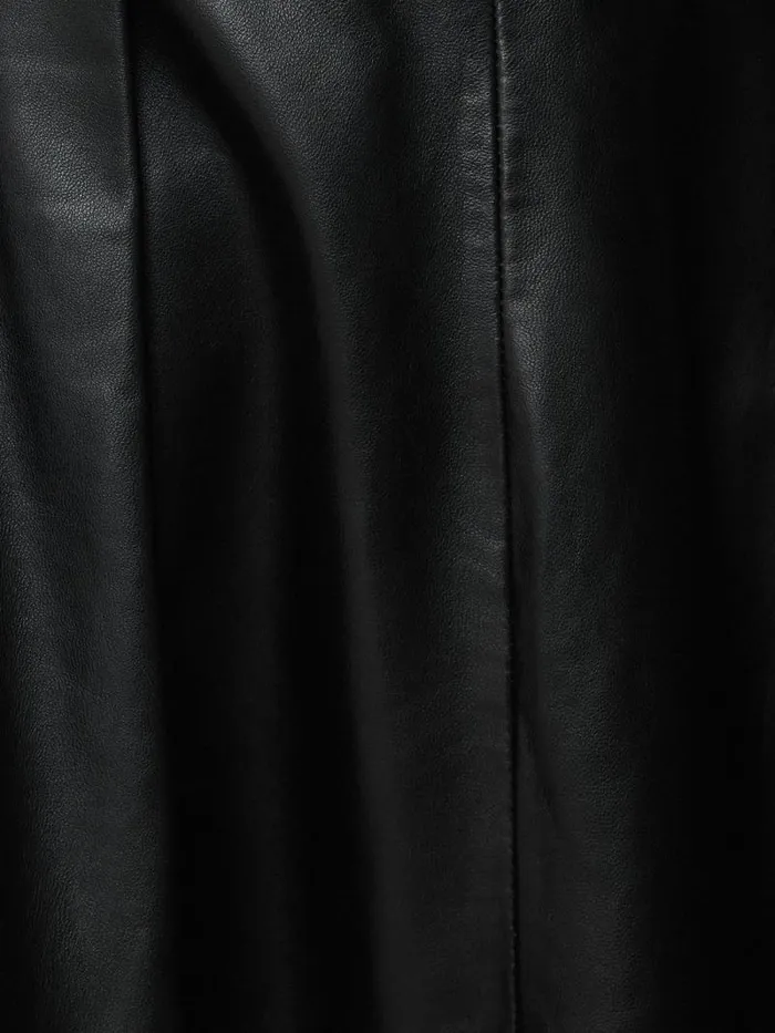 Leather Pleat Midi Skirt Black Women Jigsaw Skirts