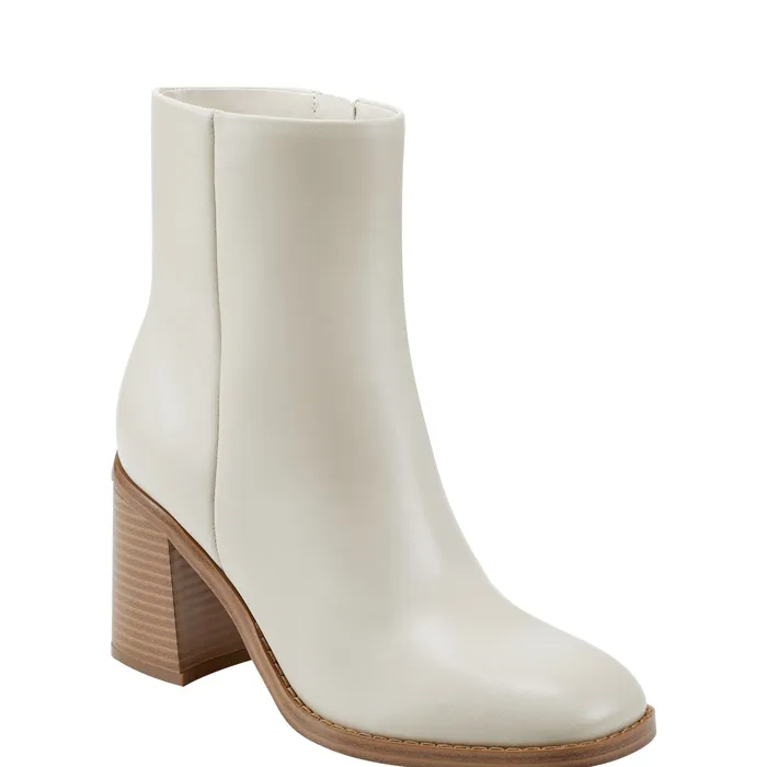 Lianna Sqaure Toe Block Heel Dress Bootie Ivory Leather Dress Boots Marc Fisher Women