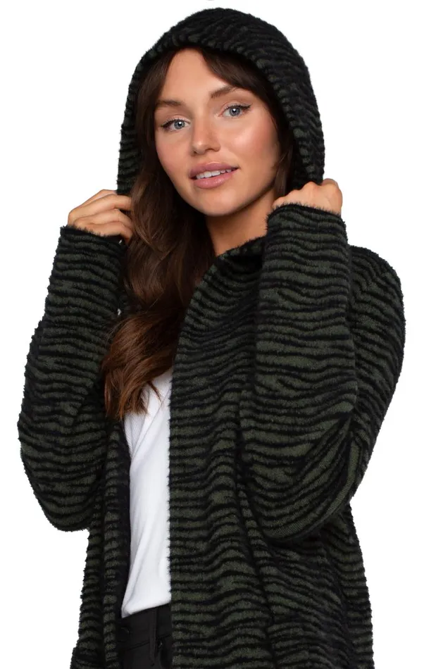 Liverpool Los Angeles Coatigans OPEN FRONT COATIGAN SWEATER Dark Olive Stripe 8211 Womens