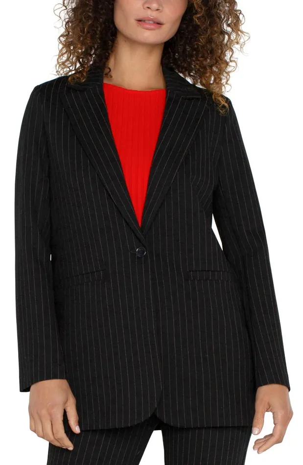 Liverpool Los Angeles Jackets BUTTON FRONT BOYFRIEND BLAZER Black White Pinstripe 8211 Womens