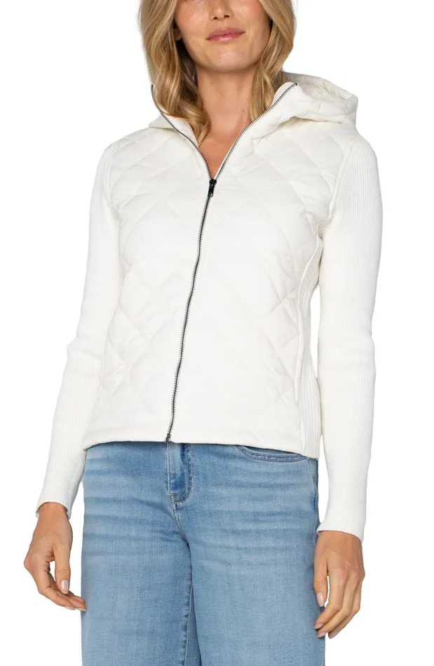 Liverpool Los Angeles Jackets QUILTED FRONT FULL ZIP HOODED SWEATER Porcelain 8211 Womens