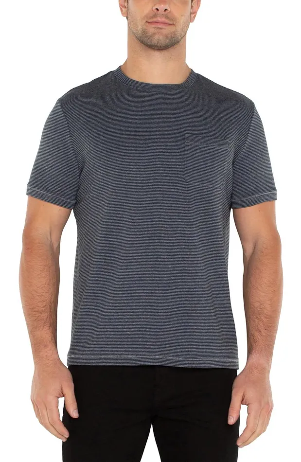 Liverpool Los Angeles Shirts SHORT SLEEVE TEE WITH POCKET Grey Blue Stripe 8211 Mens