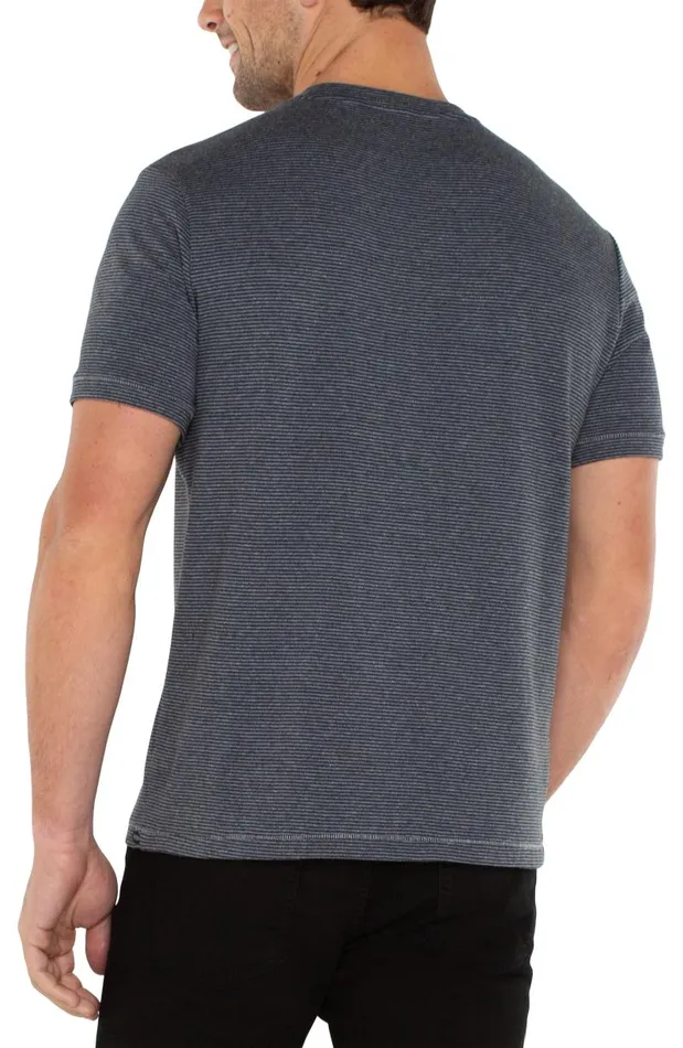 Liverpool Los Angeles Shirts SHORT SLEEVE TEE WITH POCKET Grey Blue Stripe 8211 Mens