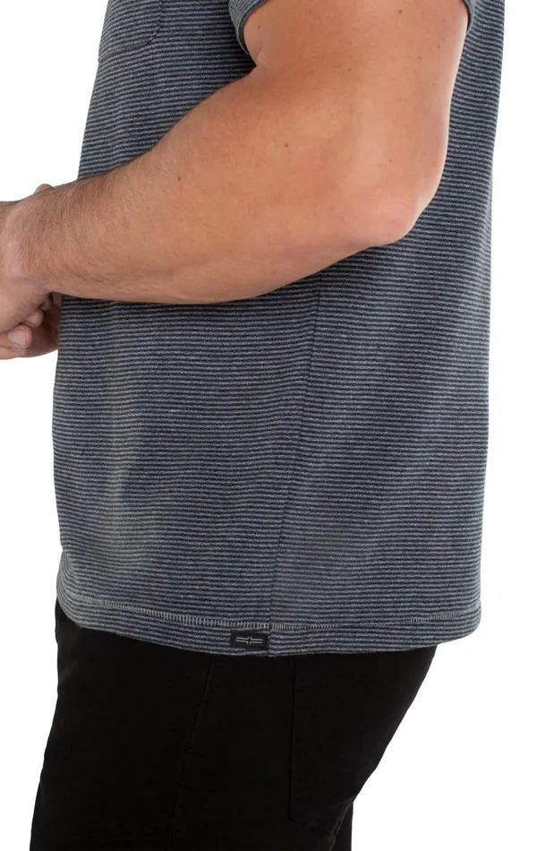 Liverpool Los Angeles Shirts SHORT SLEEVE TEE WITH POCKET Grey Blue Stripe 8211 Mens