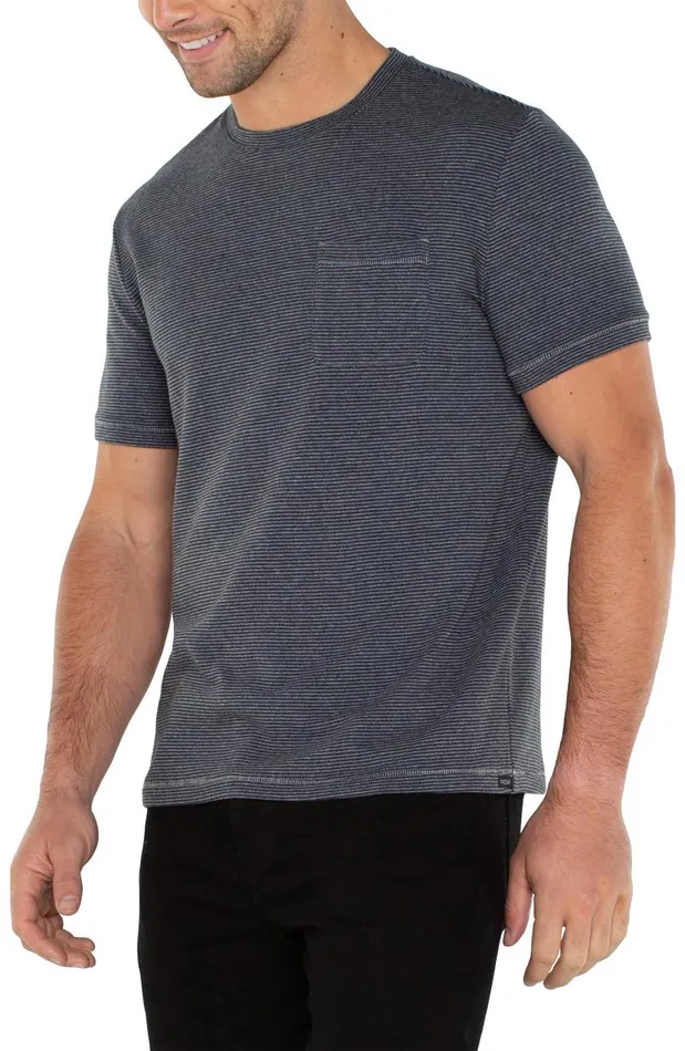 Liverpool Los Angeles Shirts SHORT SLEEVE TEE WITH POCKET Grey Blue Stripe 8211 Mens