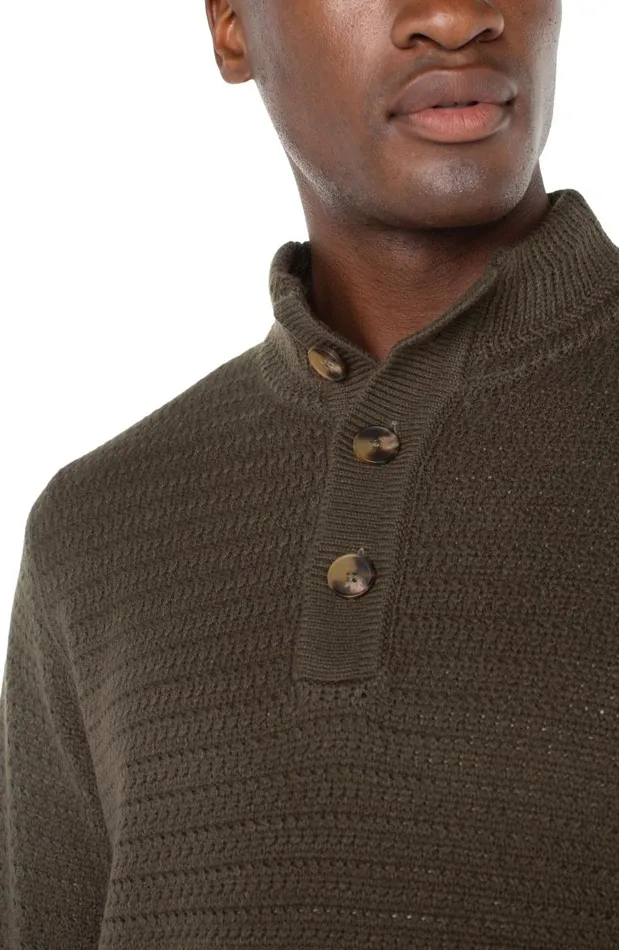 Liverpool Los Angeles Sweaters BUTTON MOCK NECK SWEATER Olive 8211 Mens