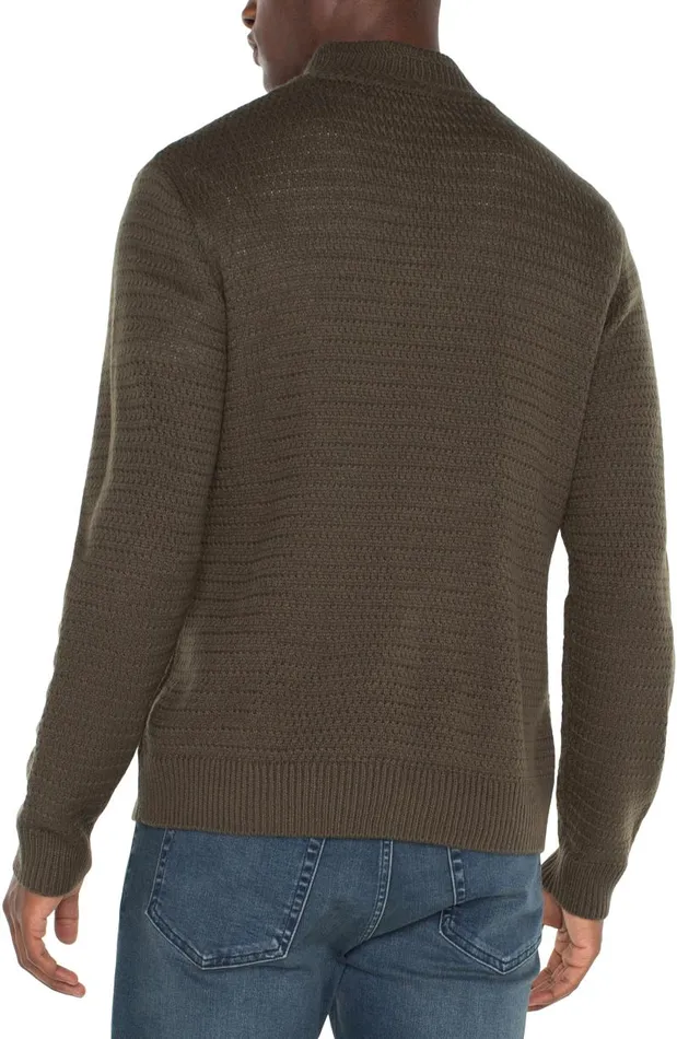 Liverpool Los Angeles Sweaters BUTTON MOCK NECK SWEATER Olive 8211 Mens