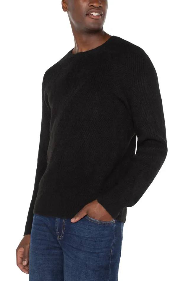 Liverpool Los Angeles Sweaters CREW NECK RAGLAN SWEATER Black 8211 Mens
