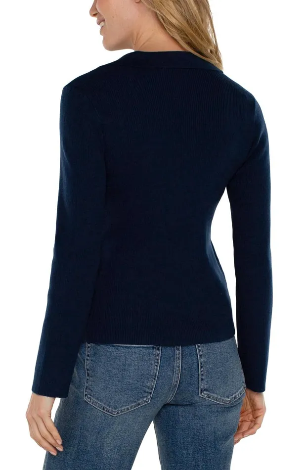 Liverpool Los Angeles Sweaters LONG SLEEVE VNECK COLLARED SWEATER Dark Navy 8211 Womens