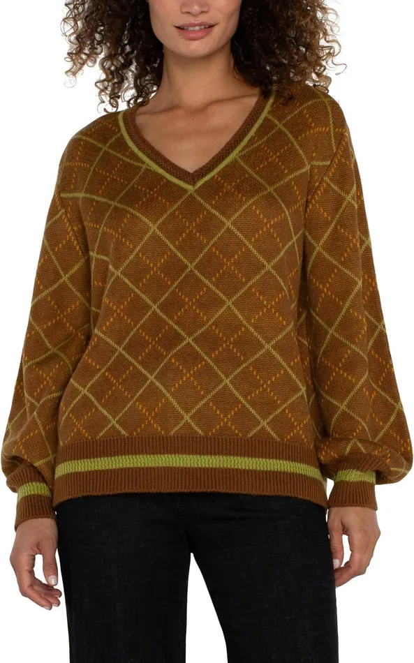 Liverpool Los Angeles Sweaters LONG SLEEVE V NECK SWEATER Caramel Multi 8211 Womens