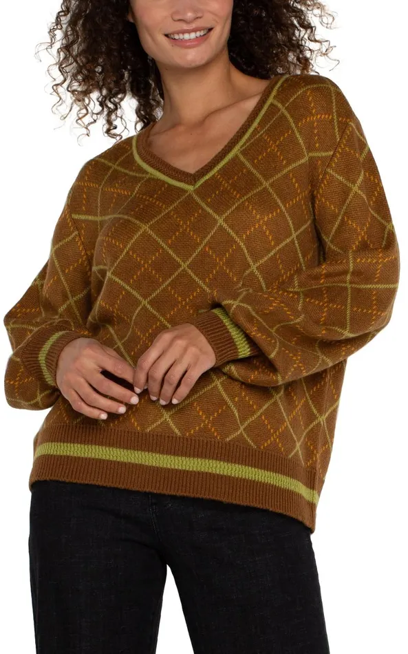Liverpool Los Angeles Sweaters LONG SLEEVE V NECK SWEATER Caramel Multi 8211 Womens