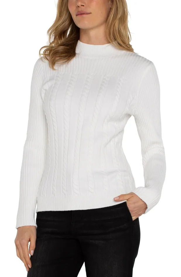 Liverpool Los Angeles Sweaters MOCK NECK CABLE SWEATER Porcelain 8211 Womens