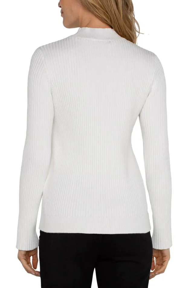 Liverpool Los Angeles Sweaters MOCK NECK CABLE SWEATER Porcelain 8211 Womens