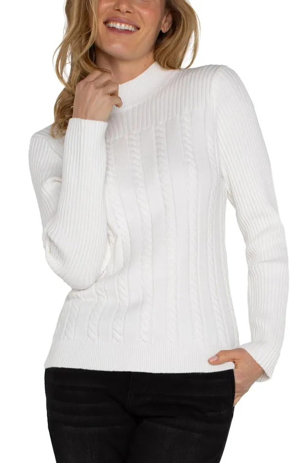 Liverpool Los Angeles Sweaters MOCK NECK CABLE SWEATER Porcelain 8211 Womens