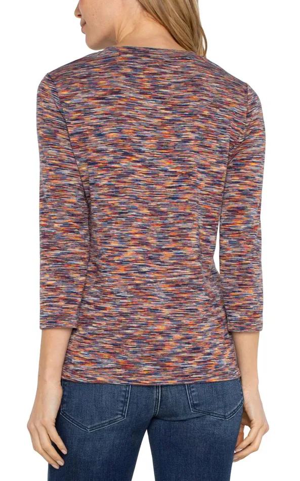 Liverpool Los Angeles Tees 34 SLEEVE KNIT TOP WITH ASYMMETRIC TIE DETAIL Carnelian Multi 8211 Womens